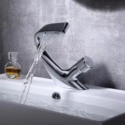 Bathroom Sink Faucet Waterfall Bath Lavatory Lever Basin Restroom Mixer Tap Deck Mount Commercial Supplies with Mesh Outlet