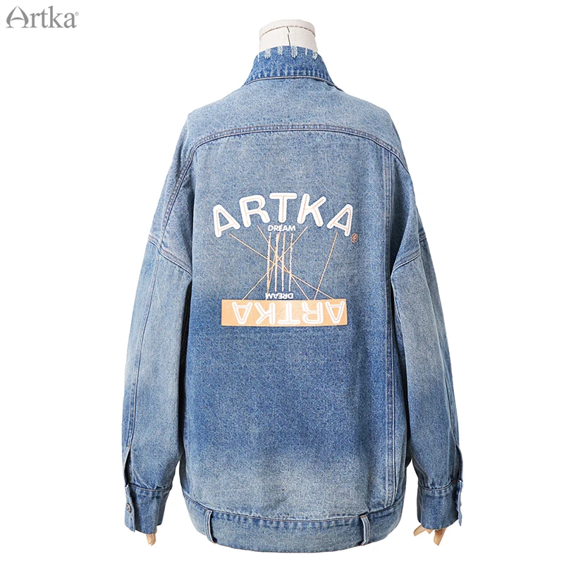 ARTKA/ Осенняя Новая женская модная джинсовая куртка с буквенным принтом, куртка в уличном стиле, джинсовые куртки женские, WN10094Q