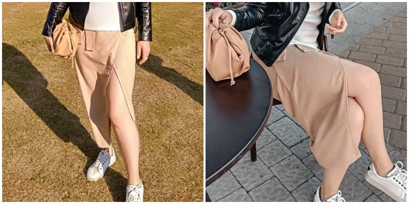 Office suede leather long skirt female autumn and winter high waist split sexy skirt service ladies long skirt