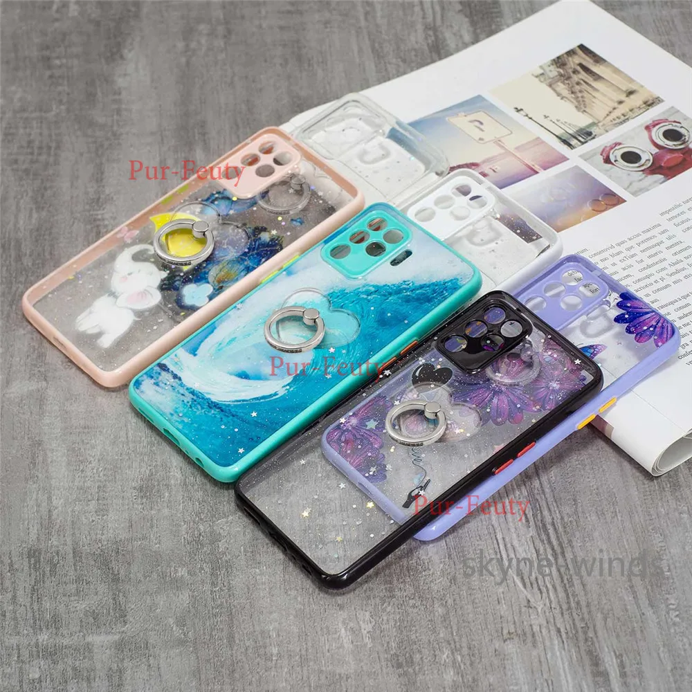 Precision Hole Epoxy Picture case For OPPO F19 Pro Plus A94 4G 5G stand ring buckle Acrylic Starry Sky cover F19ProPlus A 94 | Мобильные