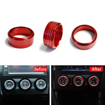 

3pcs Knob Covers Aluminum Red Climate Control Knob Ring Cover Replaces