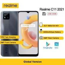 Realme – Smartphone C11 2021, 2 go de RAM, 32 go de ROM, grand écran 6.5 pouces, caméra 8mp, batterie 5000mAh, prise en charge de plusieurs langues, Play Store, NFC 