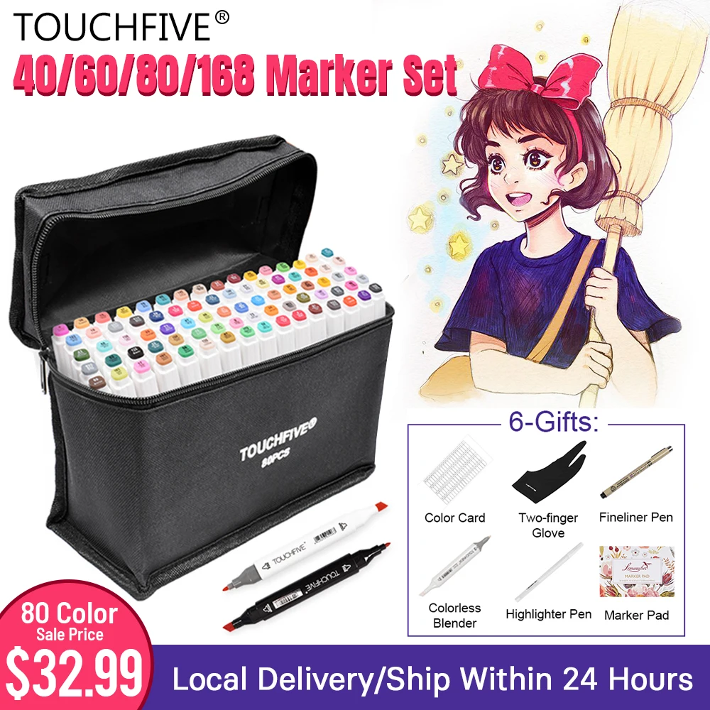 фломастеры touchfive 40/60/80/168 Цвет спиртовые маркер двойные советы для рисования