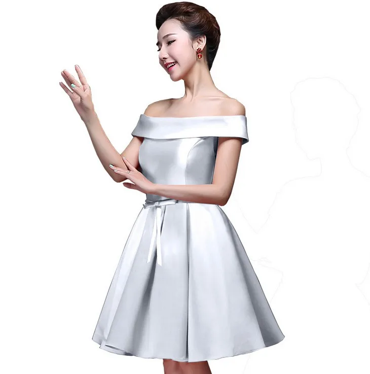 Vestidos de fiesta noche Новое атласное платье подружки невесты с открытыми плечами