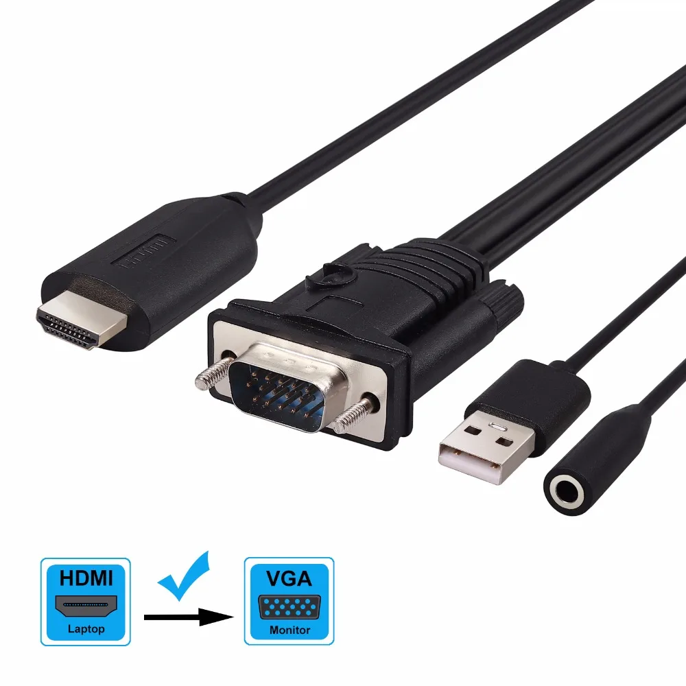 ESYNiC адаптер hdmi-vga кабель с женским 3,5 мм аудио Универсальный Активный HDMI Мужской к VGA Мужской активный видео шнур-переходник 1080