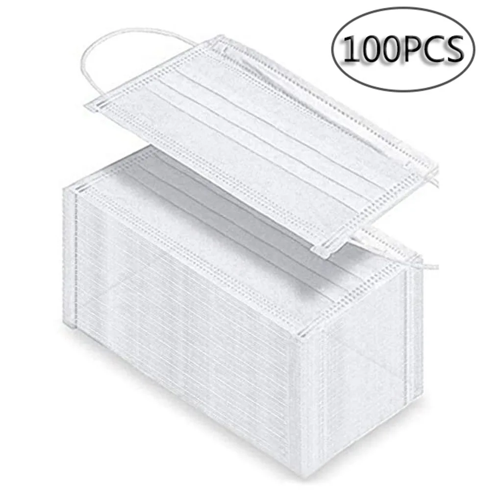 

100pcs PM2.5 Disposable Mask Activated Carbon Protective Fabric Dust Mask White Three-layer Waterproof Safety Unisex New Hot