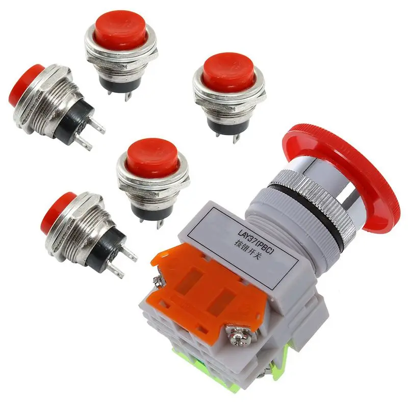 5 шт. SPDT красный круглый Мгновенный кнопочный переключатель 3A 125V 1.5A 250VAC и 1x600V 10A