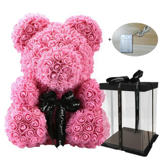 pink with box led Романтический подарок на день Святого Валентина 40 см красный медвежонок Teddi цветок розы искусственные украшения Рождественские подарки для свадьбы искусственные цветы - Цвет: pink with box led