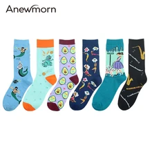 Anewmorn/женские хлопковые Дышащие носки с принтом Русалочки и музыкального инструмента для девочек; уличные носки в стиле хип-хоп; нескользящие носки унисекс