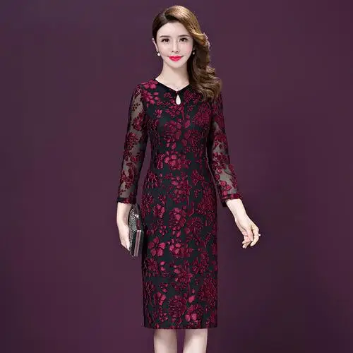 С длинным рукавом Весенние платья с вышивкой Cheongsam выдалбливают v-образным вырезом офис леди цветочные 5xl размера плюс дизайн женское платье - Цвет: gt3f 313-D  8212