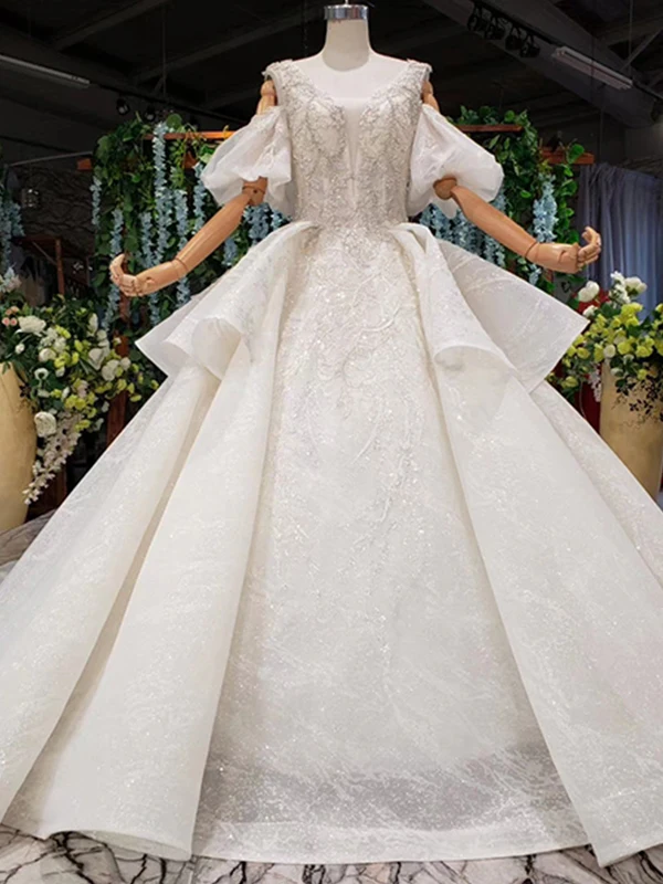as picture HTL1006 бальное платье с длинным рукавом, свадебное платье цвета шампанского, свадебное платье es, квадратный воротник, рукав-фонарик, платье невесты, vestido novia - Цвет: as picture