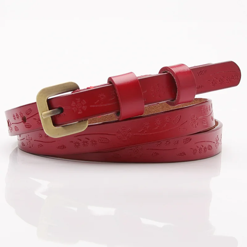 

New 2019 Leather Belts for Women Designer Flower Luxury Strap Female Jeans Dress Belt Gold Pin Buckle Fashion Narrow Belt