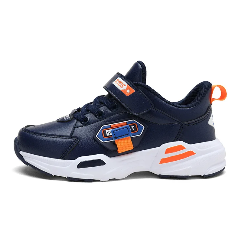 Navy blue Кроссовки для мальчиков; Новинка года; сезон осень; детская кожаная водонепроницаемая обувь; Теплая Повседневная обувь с ручной росписью для студентов - Цвет: Navy blue