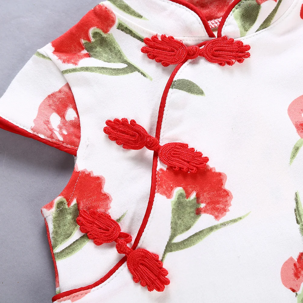 Baby Bodysuits are cool Baby Girls Cheongsam Short Sleeve Romper Outfit Chinese Flower Printed Qipao Jumpsuit One Piece Sleeveless Summer Festival Dress Newborn Knitting Romper Hooded 