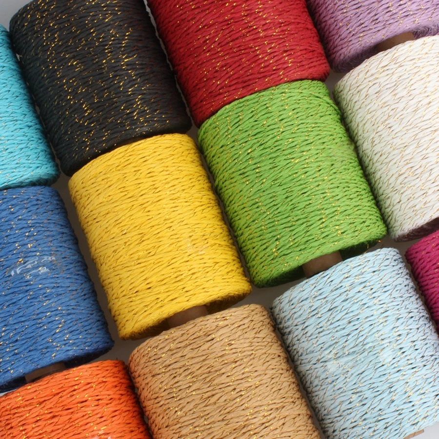 280M Gold Thread Raffia Paper Yarn Luxury Crochet Yarn For DIY Knitting Summer Straw Hat Handbags Cushions Hand Knitting Yarn 5