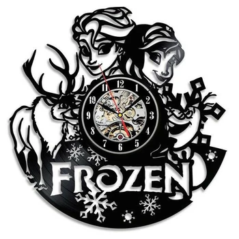 

Cute Cartoon Frozen Vinyl Wall Clock Modern Design Decorative Girls Room Elsa Anna 3D Stickers Vinyl Record Clock Wall Watch