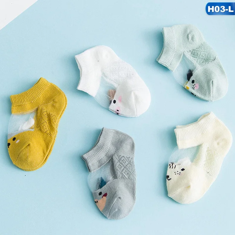 H03-L 5 пар, милые детские носки с кроликом из мультфильма мягкие хлопковые носки для новорожденных короткие носки-тапочки для мальчиков и девочек длинные детские носки для малышей - Цвет: H03-L