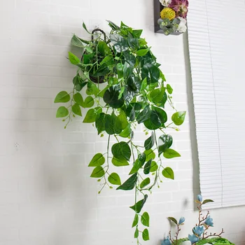 

Artificial Plant Rattan Fake Green Vegetation Wall Hanging Decoration New Year Epipremnum Aureum Basket Green Leaf Creeper Everg
