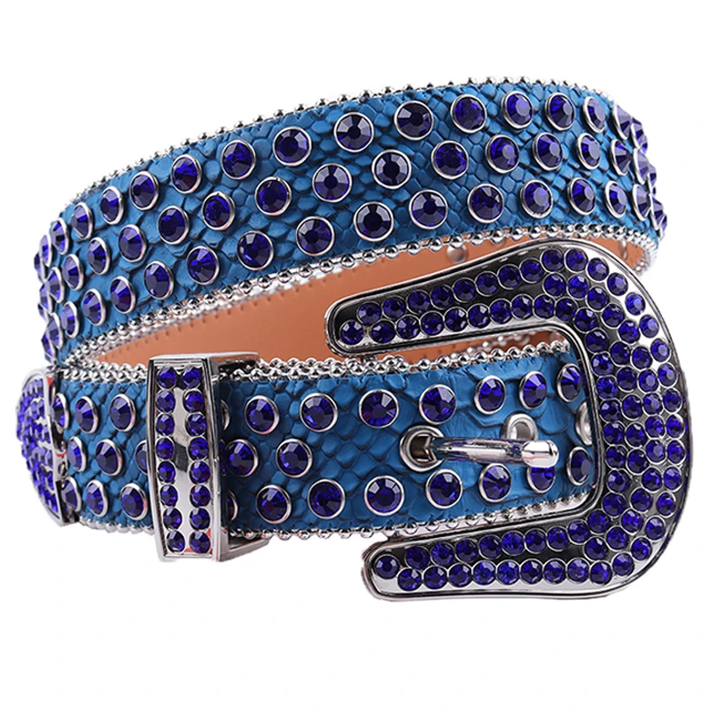 Studded Y2k Belt For Men Leather Blue Rhinestone Cowgirl Crystal Pin Buckle  Luxury Designer Cowboy Belt Ceinture Femme Western - Belts - AliExpress