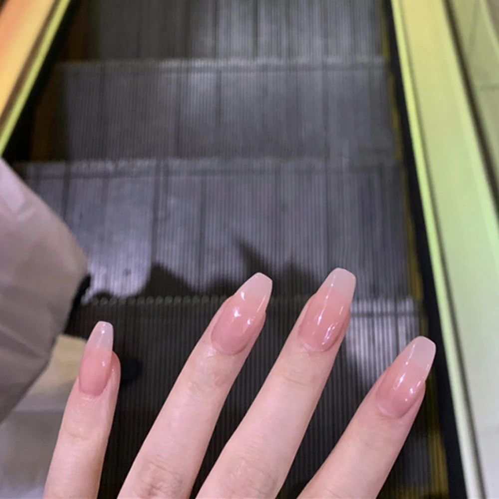 24pcs Pink Jelly False Nails Ballerina Short Coffin Fake Nails Full Cover Wearable Nail Art Tips Press On Nails Manicure Tool False Nails Aliexpress