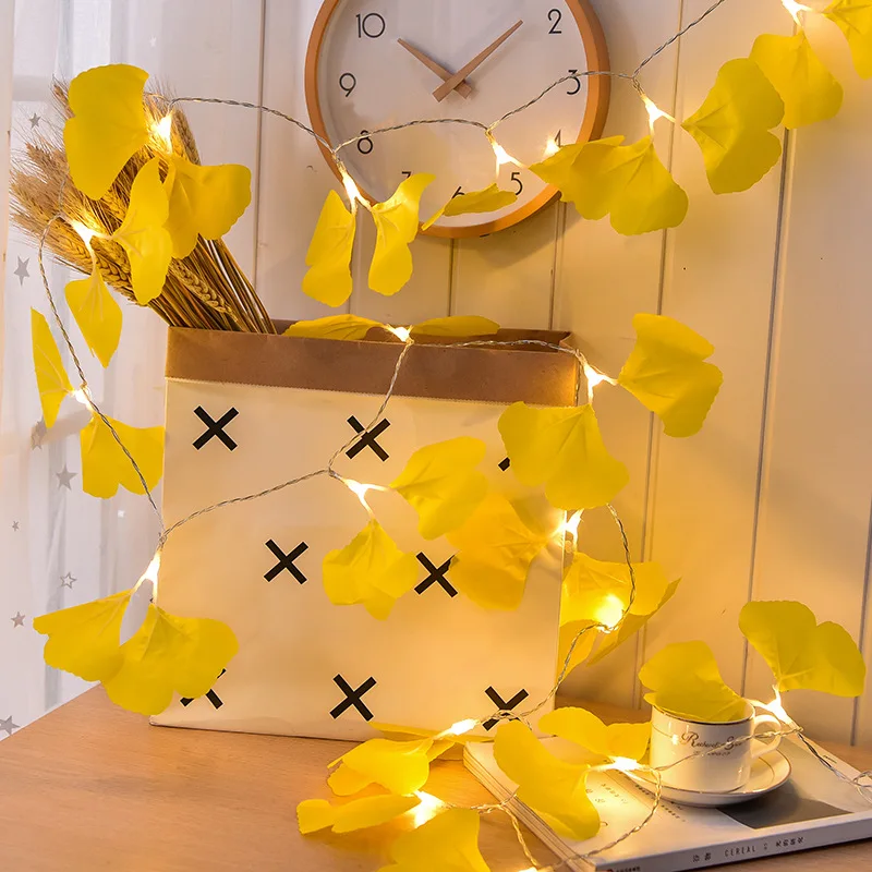 

3M 20LED 6M 40LED Ginkgo Biloba Fairy String Lights Battery Powered Waterproof Plant Christmas Garlands Wedding Christmas Decor