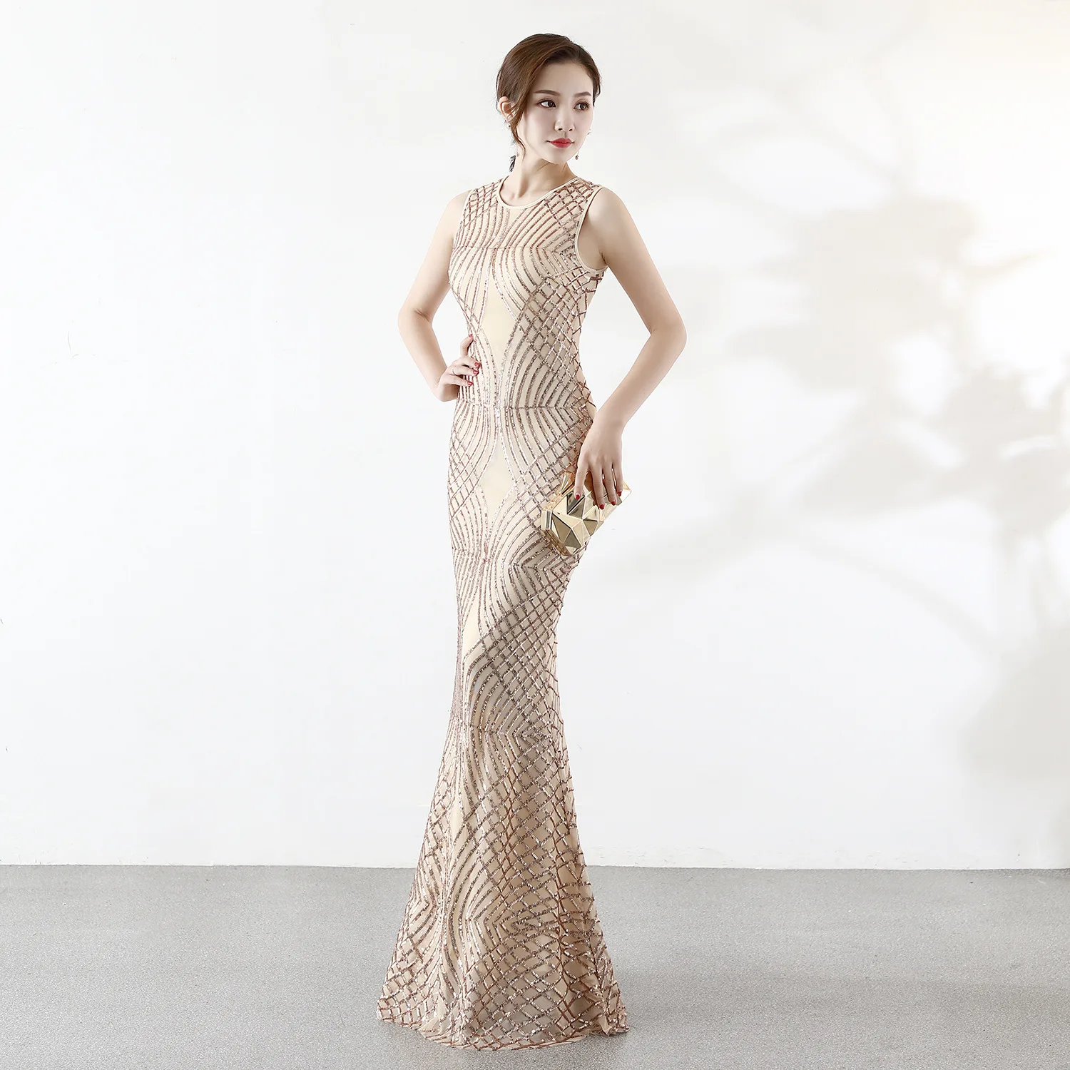 Women's Sequin Mermaid Long Prom Dress Elegant Banquet Fishtail Host Dresses Slim Wedding Evening Party Dresses