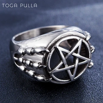 

Gothic Punk Biker Pentagram Star Ring Vintage Stainless Steel Dragon Claw Pentacle Rings For Men Hip Hop Jewelry Party Gift Anel
