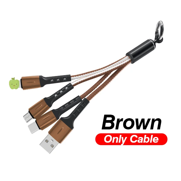 3-IN-1-BrownWhite FBYEG Mini 3 в 1 USB кабель портативный короткий Micro usb type C мульти зарядный кабель для Xiaomi huawei iPhone Быстрая зарядка - Цвет: 3-IN-1-BrownWhite