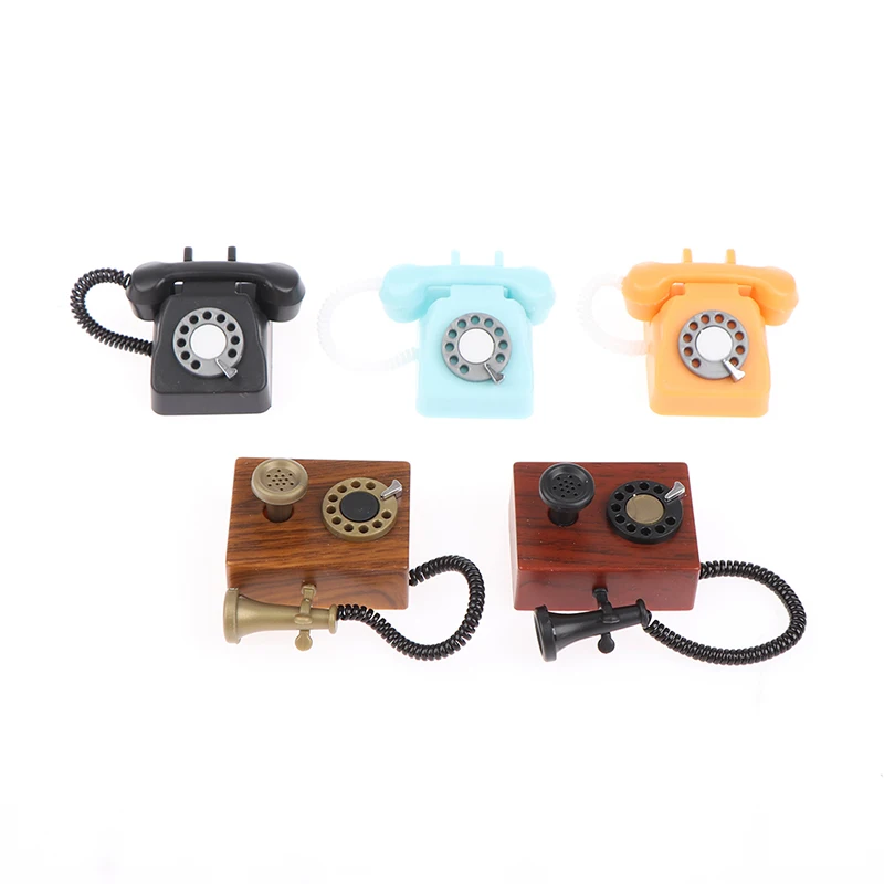 1: 12 Dollhouse Miniature Simulated Fixed Telephone And Retro Telephones Model Dollhouse Furniture Children Pretend Play Toy 6