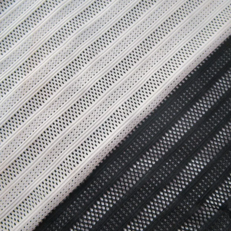 Smooth Black Stripe Stretch Mesh Fabric Hollow Lingerie Spandex