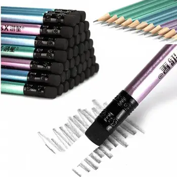 

Writing Pencil Environmental Colourful 19 Cm Rubber Head Office Stationery Wooden Rod Pencil 12 PCS Supplies Children