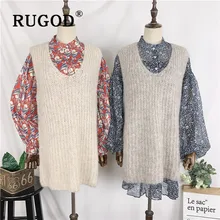 RUGOD вязаный жилет без рукавов Топ женский однотонный с v-образным вырезом Простой корейский стиль кашемировый свитер Мода трикотаж осень