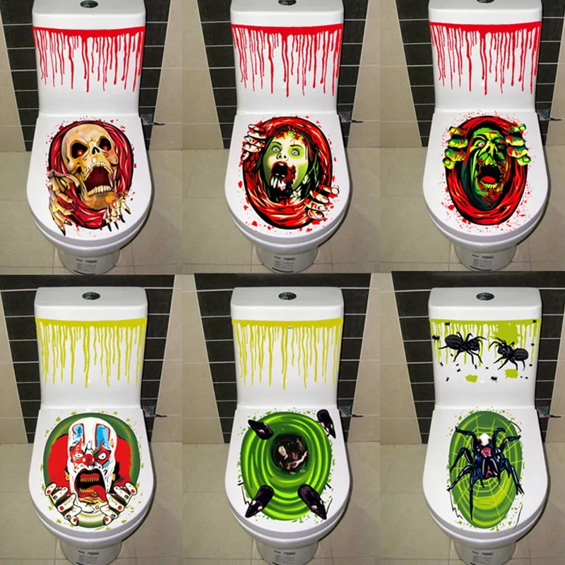 HALLOWEEN SCARY SKULLl CLOWN TOILET SEAT COVER STICKER HORROR PARTY DECORATION