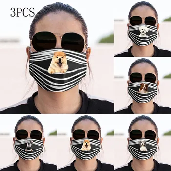 

3PCS 3D Dogs Printing Face Mask Breathable Washable Reusable Mask Protective Mouth Cover Filter Can Be Placed Maska Mascarillas