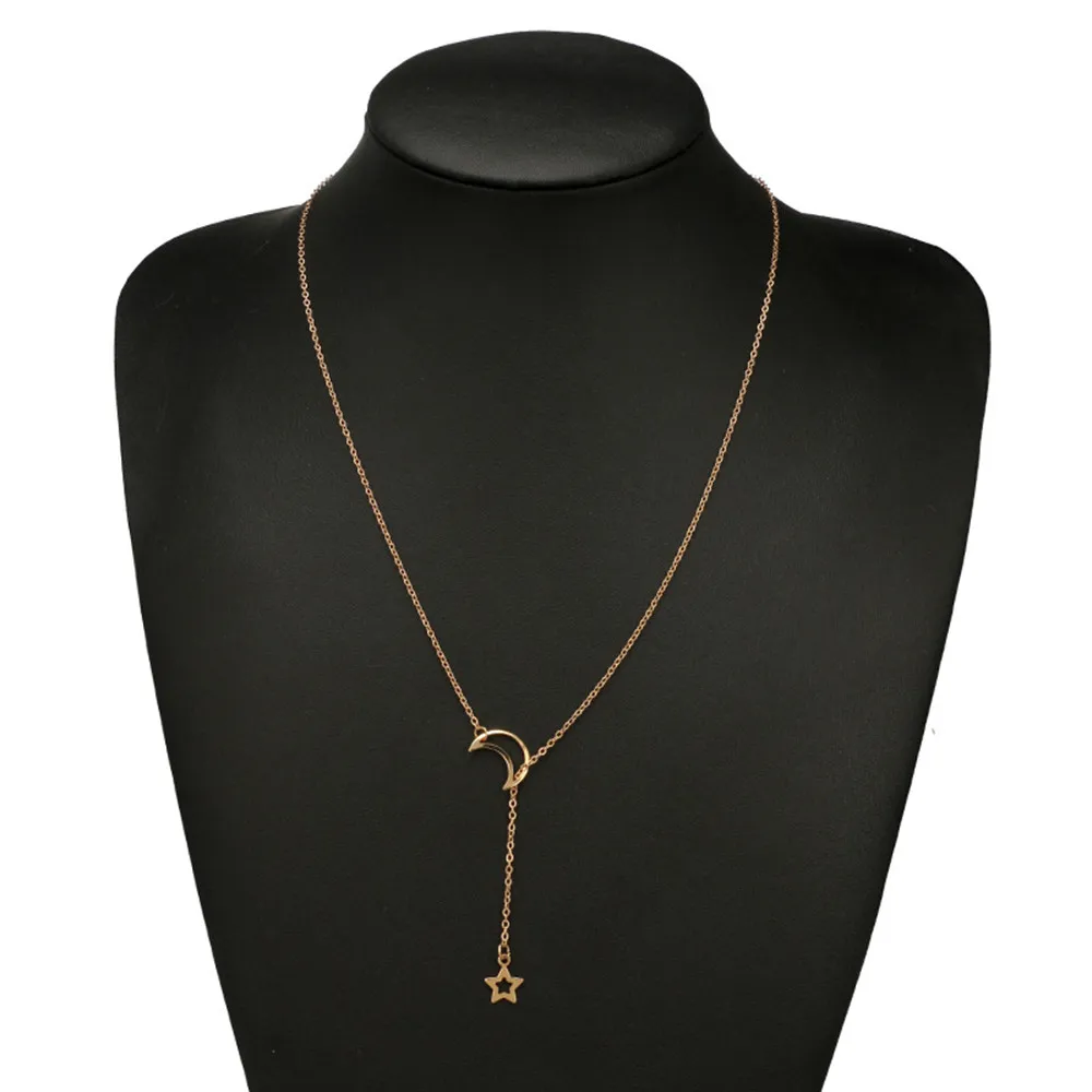 Модное ожерелье Звезда и Луна подвеска золотого цвета Длинная цепочка ключицы ожерелье для женщин элегантный сладкий стиль