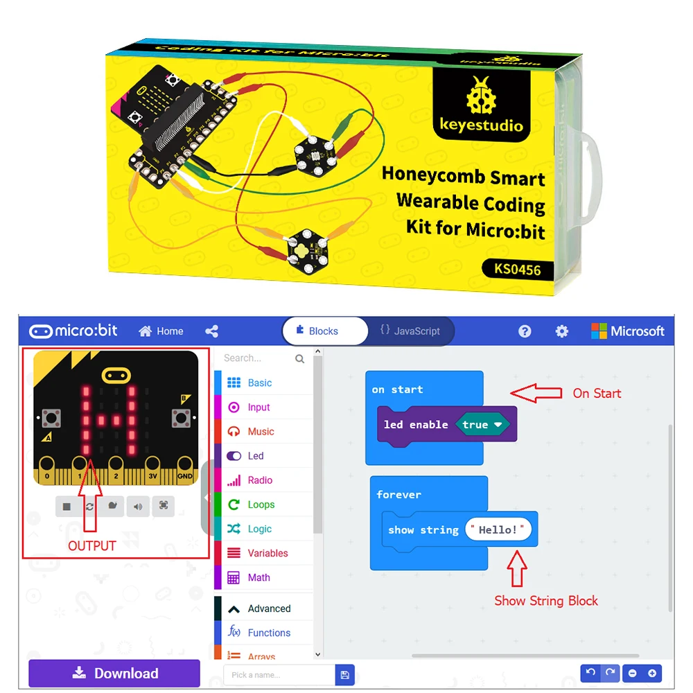 Keyestudio-Kit de codificação inteligente favo de mel, micro bit com 8 projetos, kit inicial V2 para micro: bit