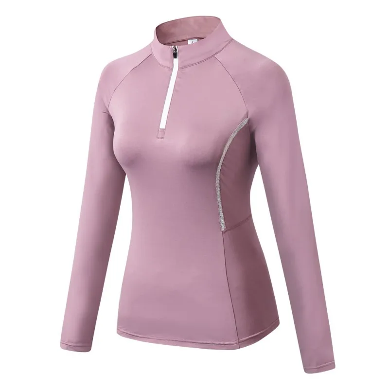 

Autumn Zipper T-Shirt Women Tee Long Sleeve Sports Fitness Training Quick-Drying Clothes Stand Collar Slim T-Shirt Tops