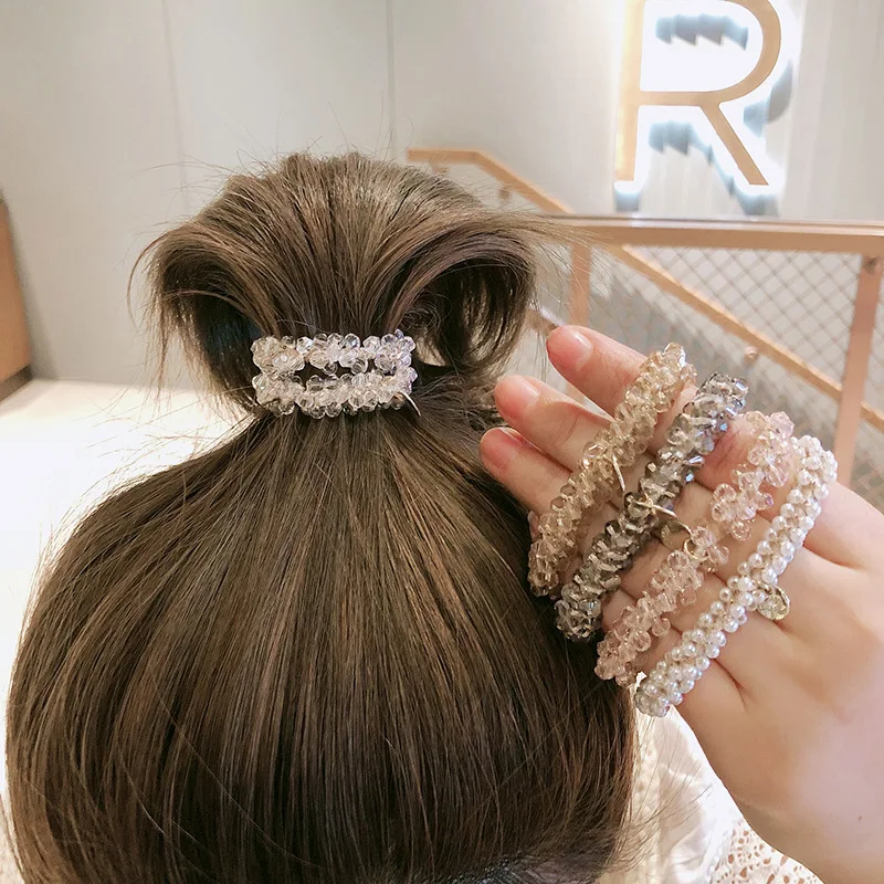 hair clips for long hair Crystal Hair Hair Tie Elastic Hair Rope Simple Metal Sheets Scrunchies Ponytail Headdress For Women Accessories hair clips for thick hair