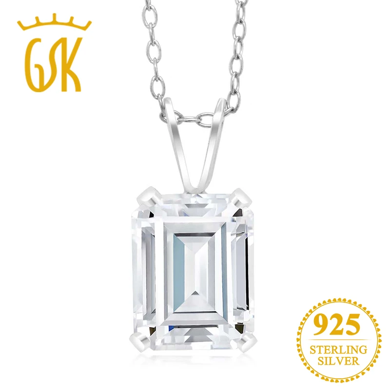GemStoneKing 2 62 Ctw восьмиугольная огранка Сияющий белый CZ серебро 925 пробы кулон в виде