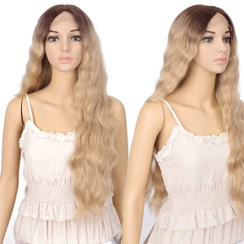 

synthetic long blond curly LACE FRONT WIGS cosplay yellow WIG HAIR black women heat resistant ombre 28 INCHES MUMUPI