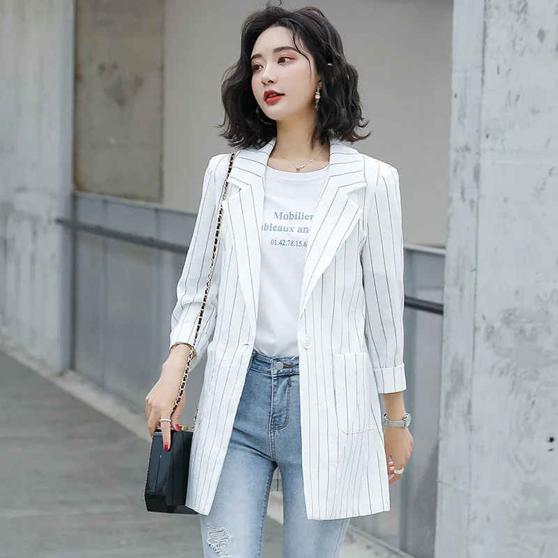 

CHIC Small Suit Collar Cotton Linen Coat Women's Korean-style 2019 Spring And Autumn New Style Three-quarter-length Sleeve Leisu