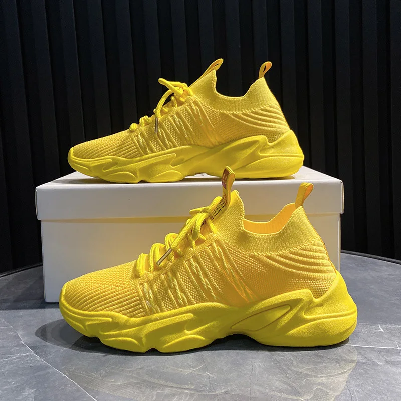 Fashion Women Shoes Summer White Platform Sneakers Ladies Korean Yellow Sneakers Breathable Mesh Lace Up Casual Shoes Woman 2021