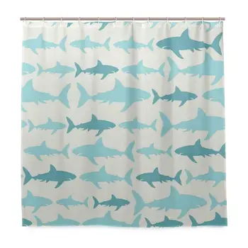 

Ocean Swimming Sharks Sea Print Home Decor Shower Curtain Sets with Hooks Polyester Fabric Great Gift