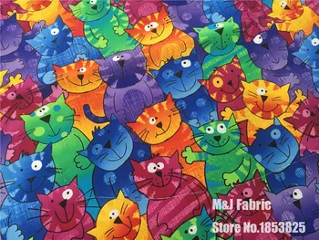 

new Cartoon lovely rainbow Cat Cotton Fabric Baby Wallpapers Diy Handmade Craft Bedding Home Cloth Purse Quilt 110*50cm