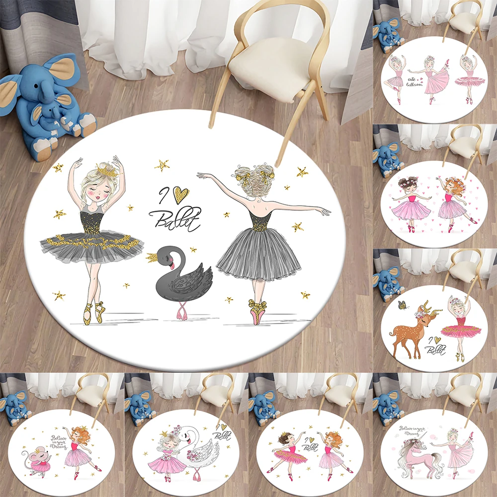 

Cartoon Ballet Girl Round Carpet for Living Room Area Rug Kids Carpet Bedroom Floor Mat for Children Soft tapis Children Carpet
