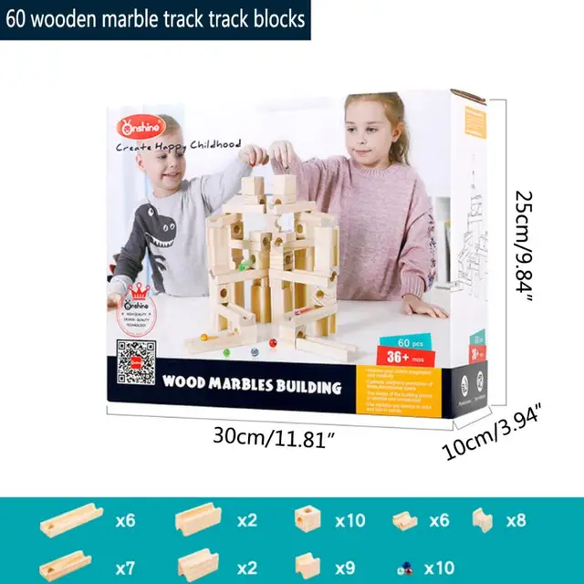 60pcs Wooden Marble Track Assembly Building Blocks Run Maze Ball Puzzle Children Educational Toys Kids Gift 4