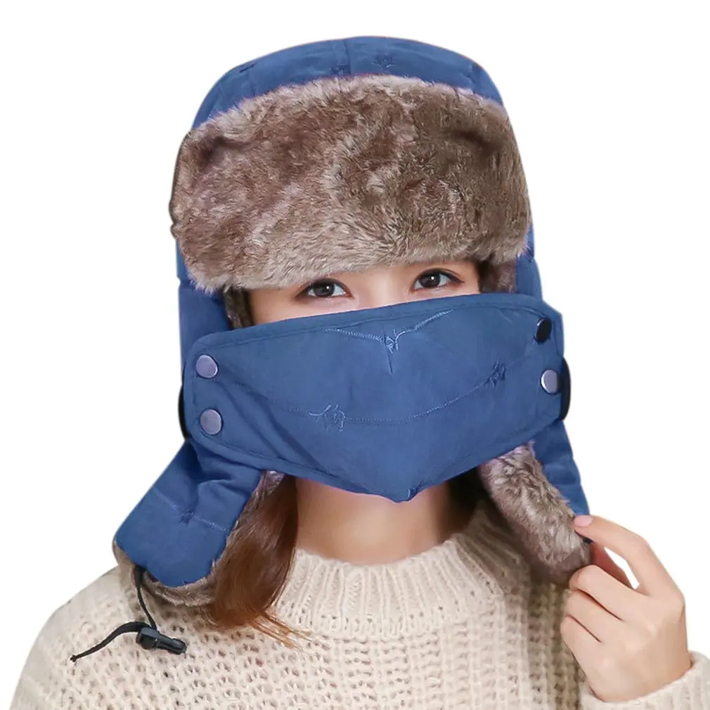 blue Полнолицевое покрытие, толстая Осенняя зимняя хлопковая шапка для взрослых, Спортивная ветрозащитная, защита от холода ушей, теплая Модная кепка для пеших прогулок - Цвет: blue