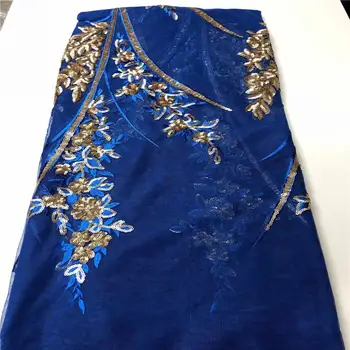 

Nigerian Blue Sequins Lace Fabric 2020High Quality African Net Lace Fabric French Tulle Mesh Lace Material For Wedding Dress