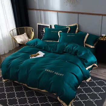 

New Minimalist European Solid Color Washed Four-piece Bedding Bedroom Set Queen