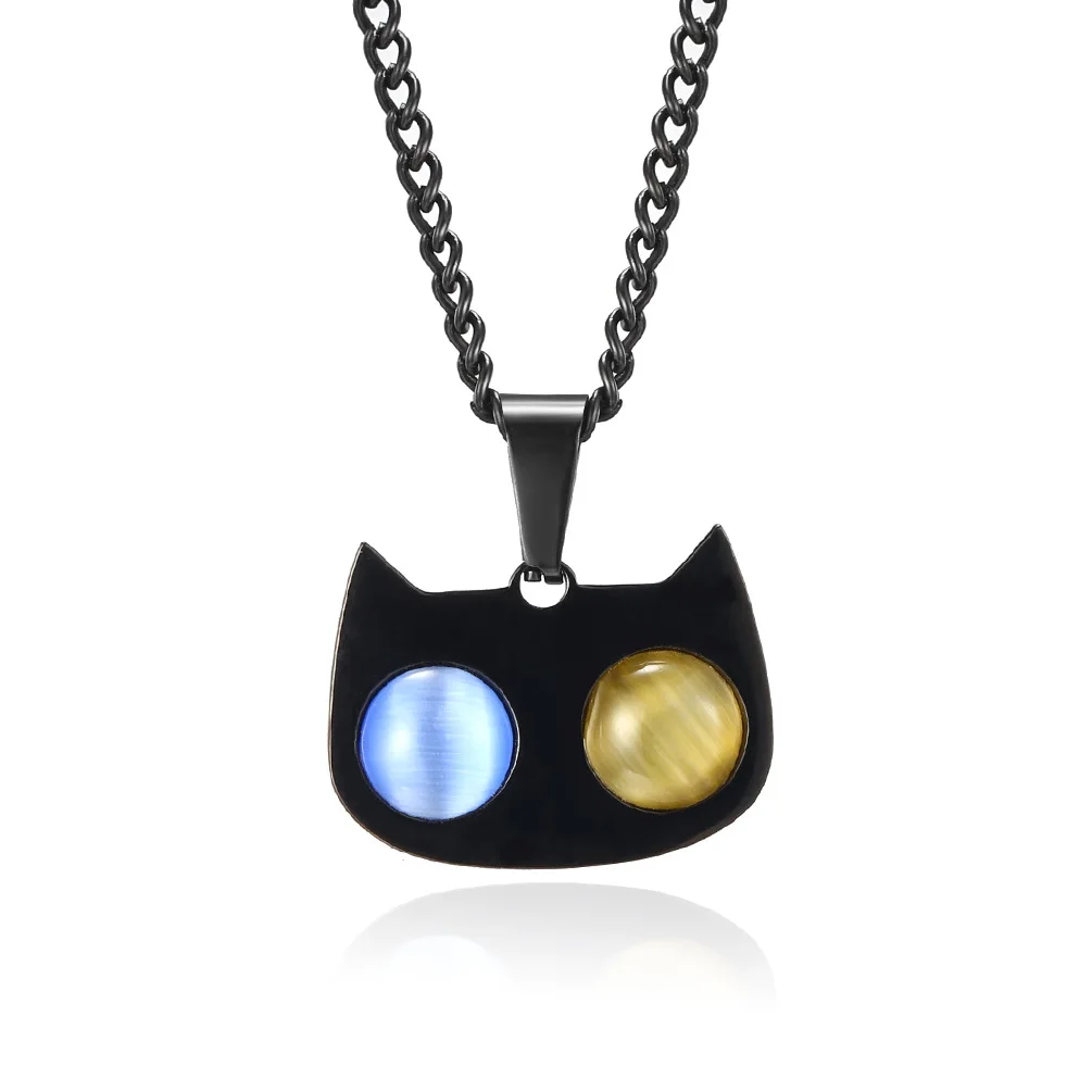 

BOEYCJR Lovely Two-tone eys cat Titanium Necklace&Pendant Fashion Jewelry HipHop Punk Necklace For Men or Women